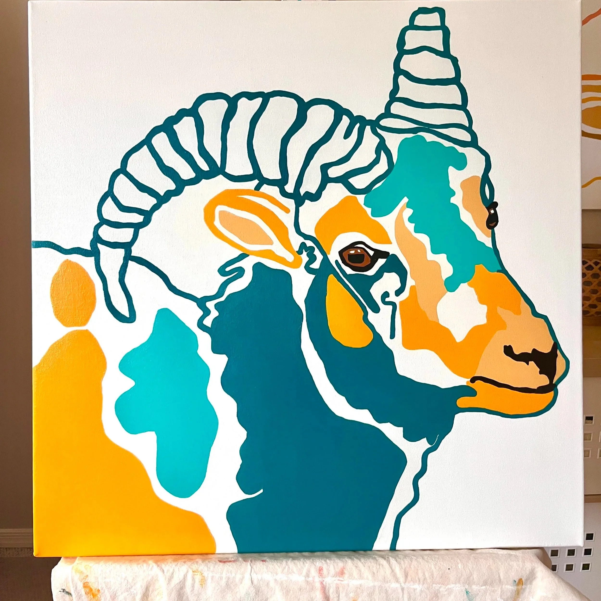Handsome Fella (Bighorn Sheep)   \\   Medium: Acrylic   \\   Size: 24 x 24 in 