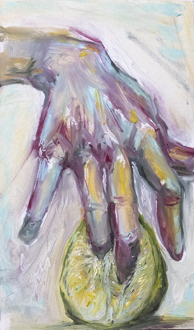 "its actually a lemon" 
2025
Oil on Gessoboard

7"x12"