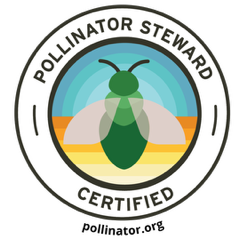 Pollinator Steward Certified badge with a bee illustration