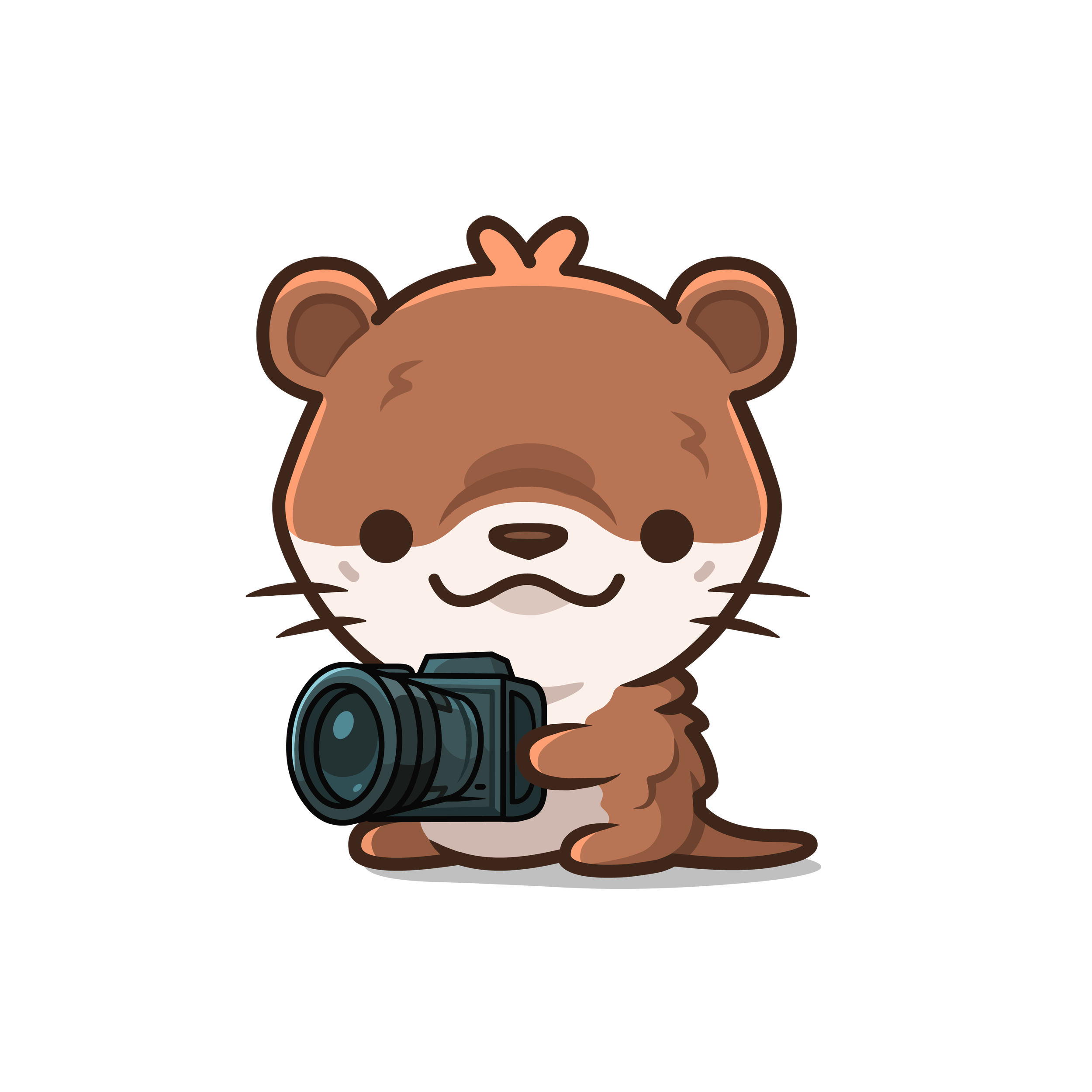 Cute cartoon otter holding a camera with a red laser line.