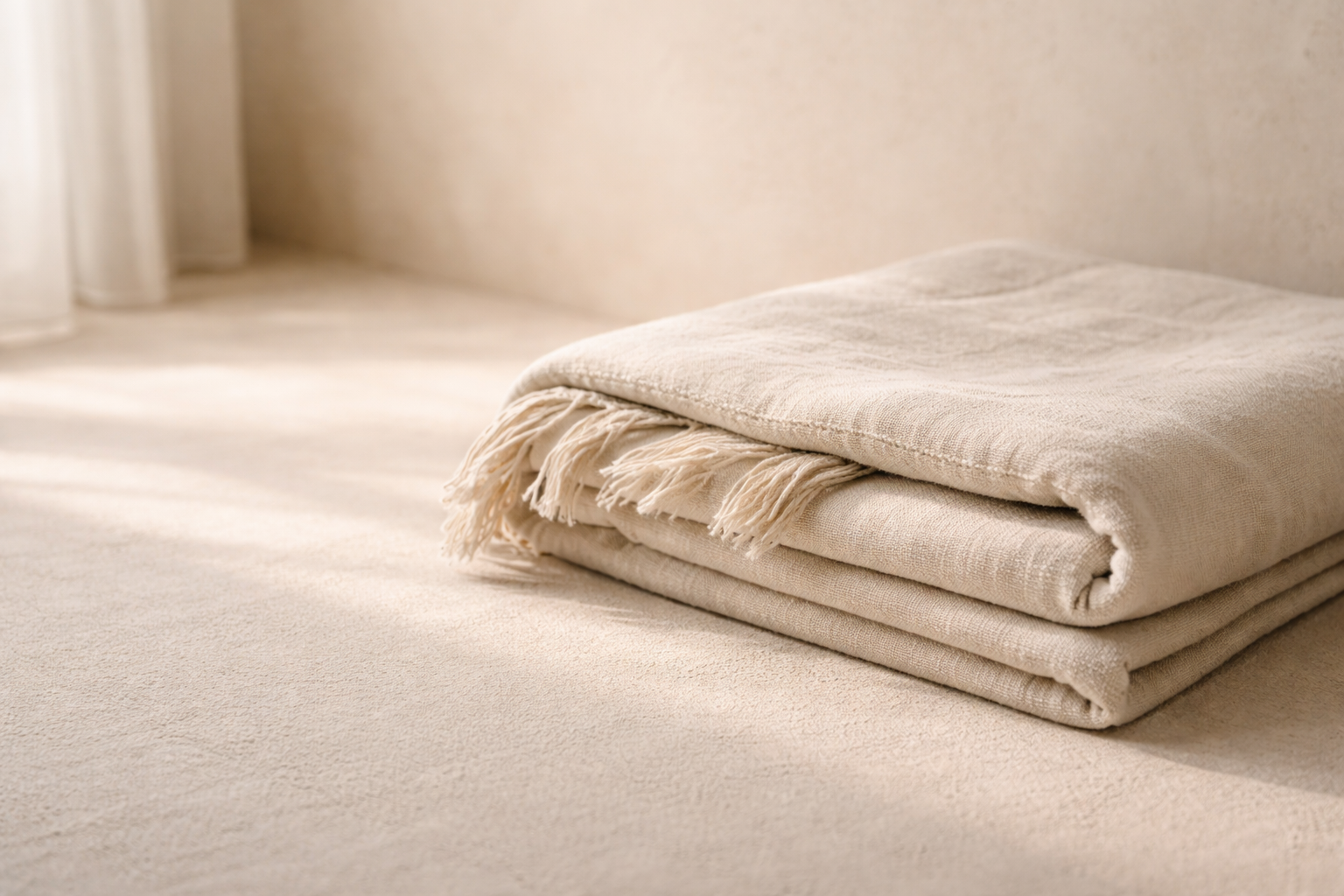 Soft neutral linen fabric, representing calm and relaxation during a KAP session in London