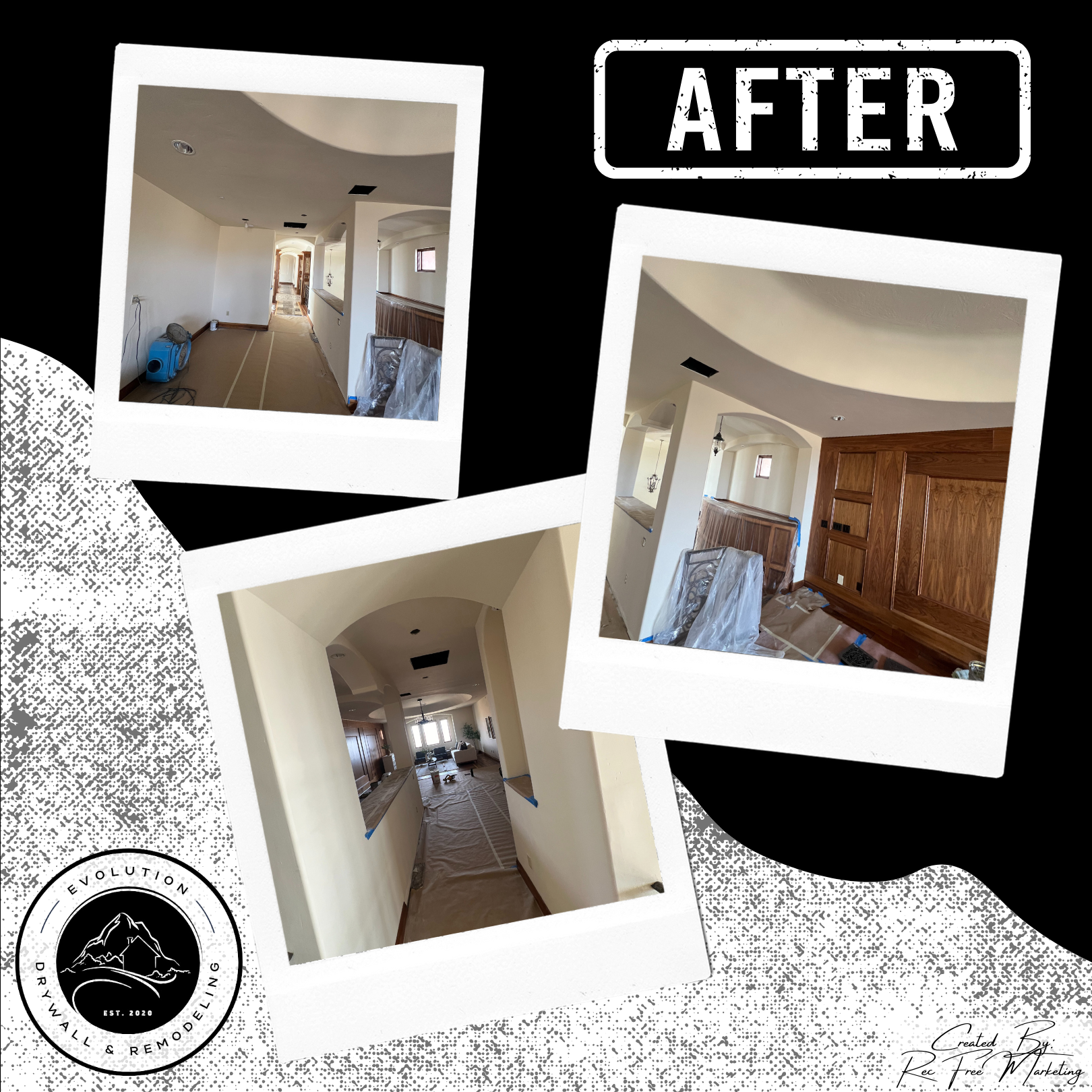 Completed interior renovation with new paint, paneling, and ceiling fixtures by Evolution Drywall & Restoration