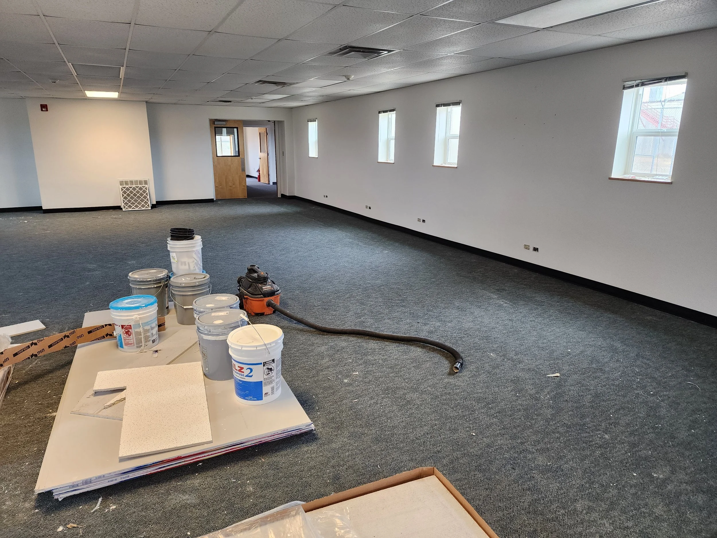 Commercial interior renovation completion by Evolution Drywall & Restoration