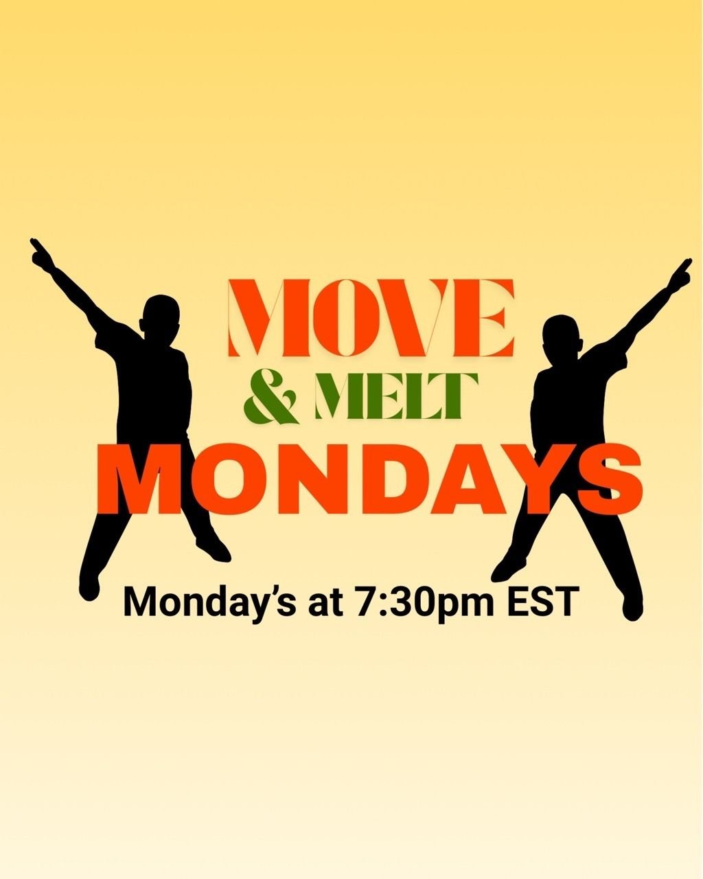 MOVE &amp; MELT MONDAYS start Jan 12th! 🔥
We&rsquo;re shaking off stress, melting calories, and stepping into the week with intention.
No pressure. Just movement, sweat, and good vibes.
Mondays just got a whole lot better 💛
#MoveAndMelt #LivFitGroo