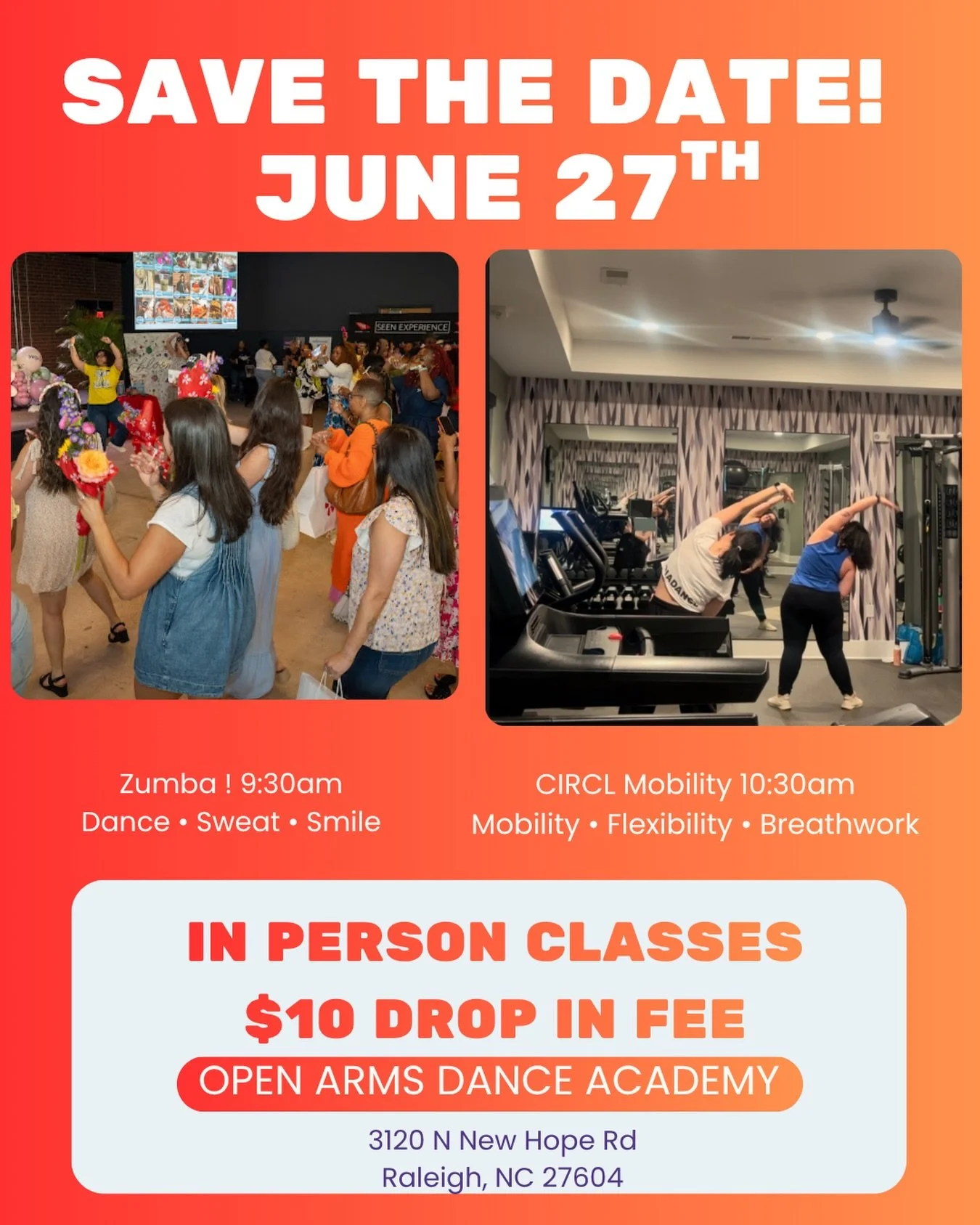 #raleigh &hellip;are you ready to groove??

Liv Fit Groove is bringing in-person classes to Raleigh!

Zumba | 9:30 AM &amp; CIRCL Mobility&trade; | 10:30 AM

June 27th at @openarmsdance ~ $10 per class 

Come for one class or stay for both! Whether y