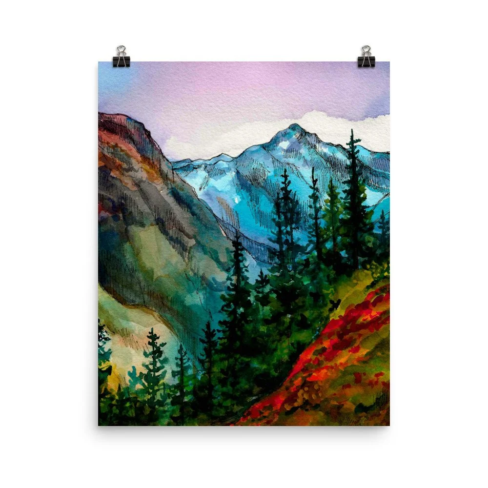 Worth it watercolor mountain print