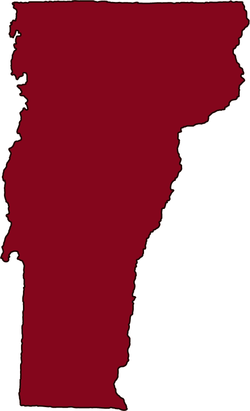 A red silhouette of the state of Vermont.