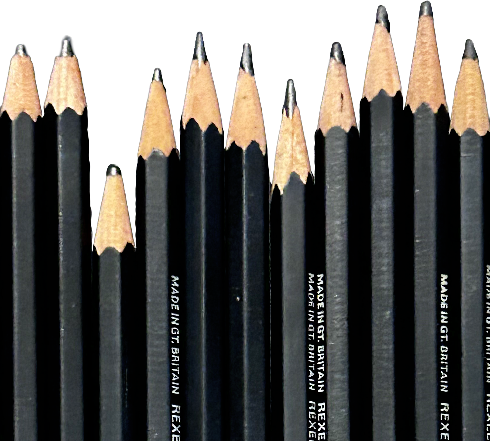 A set of black drawing pencils.