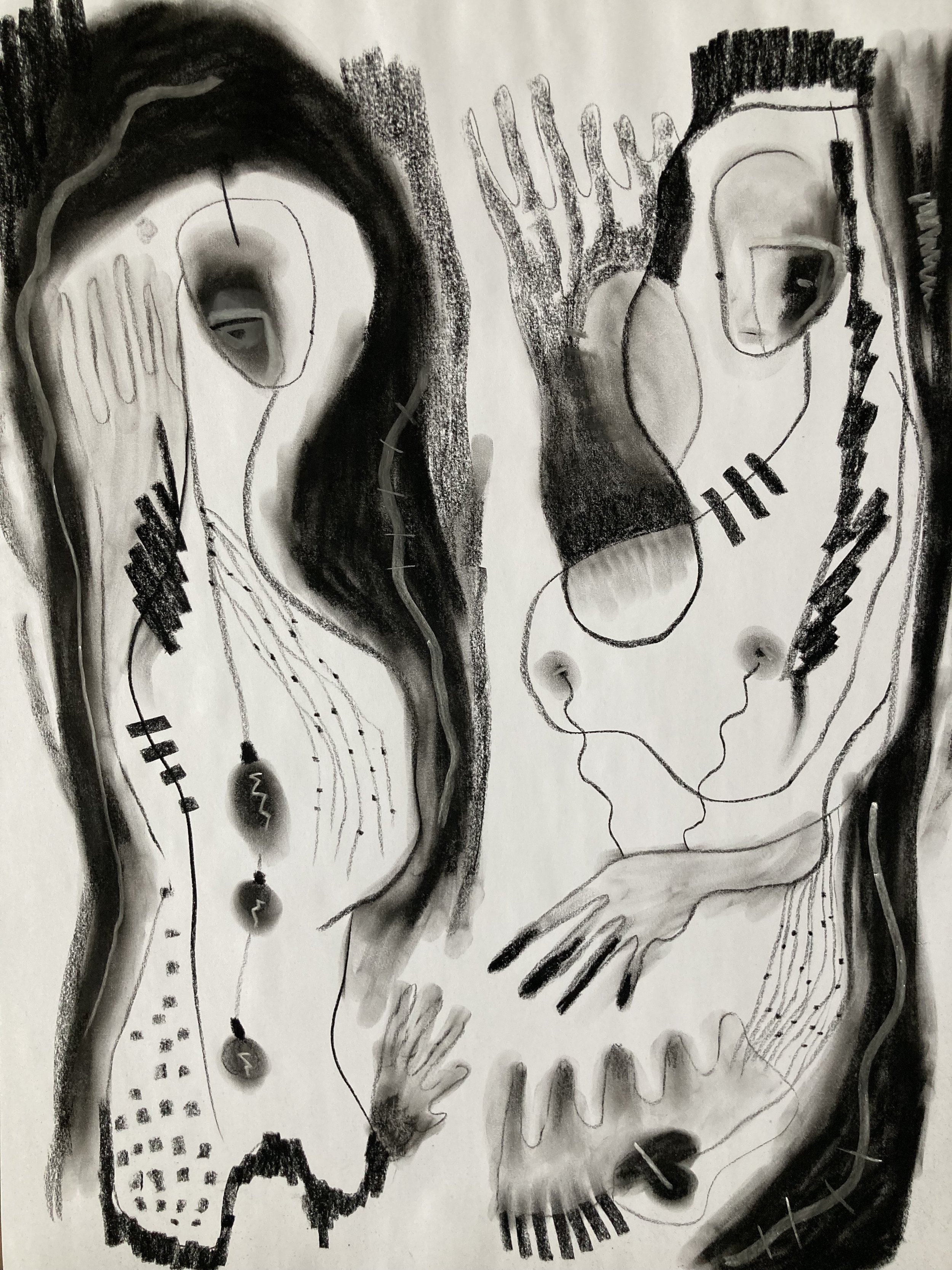 aliens of distraction, chalk pastel on paper,
18 x 24"