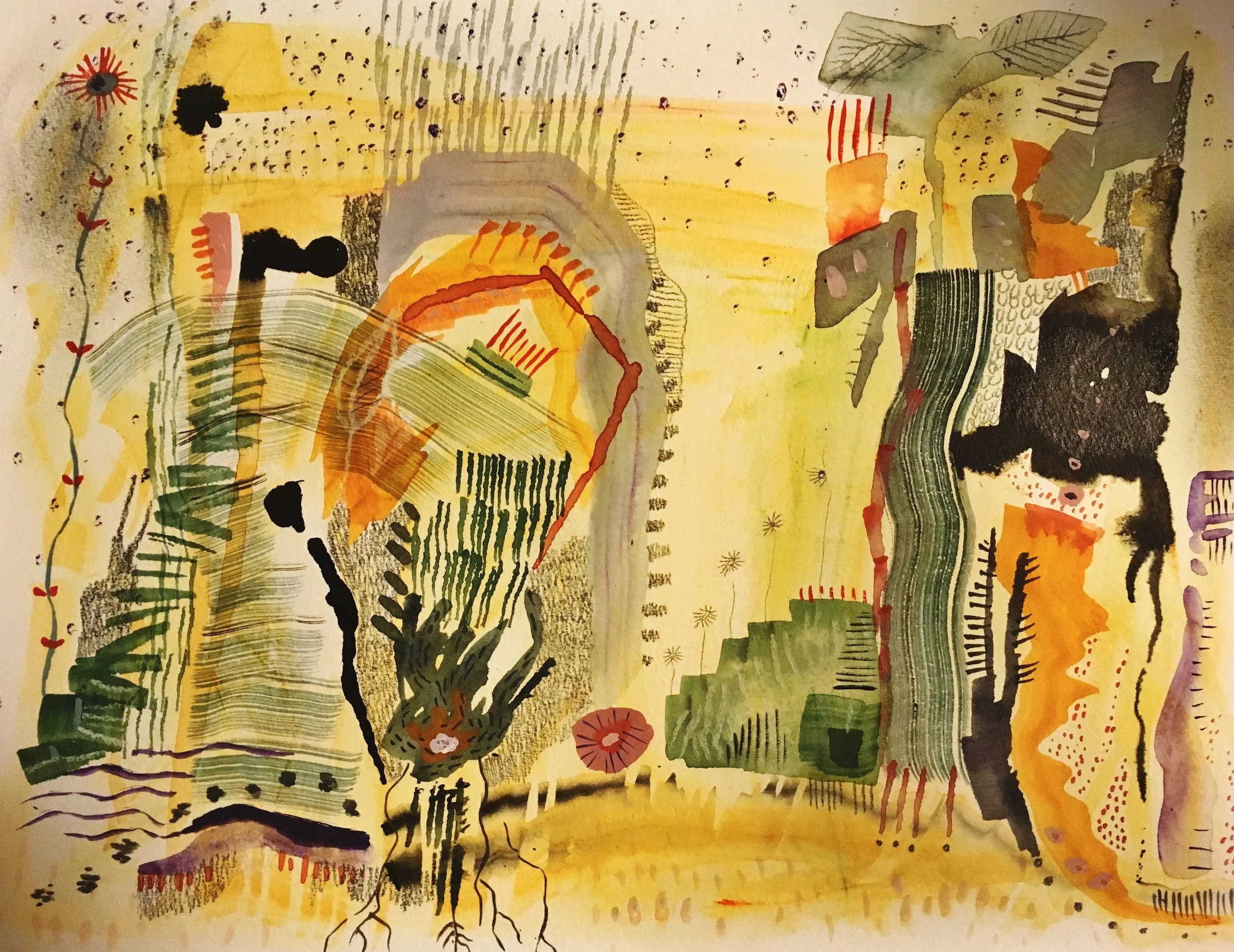 Recrystalization, watercolour, pen, ink, graphite on watercolour paper, 12 x 15" (Sold)