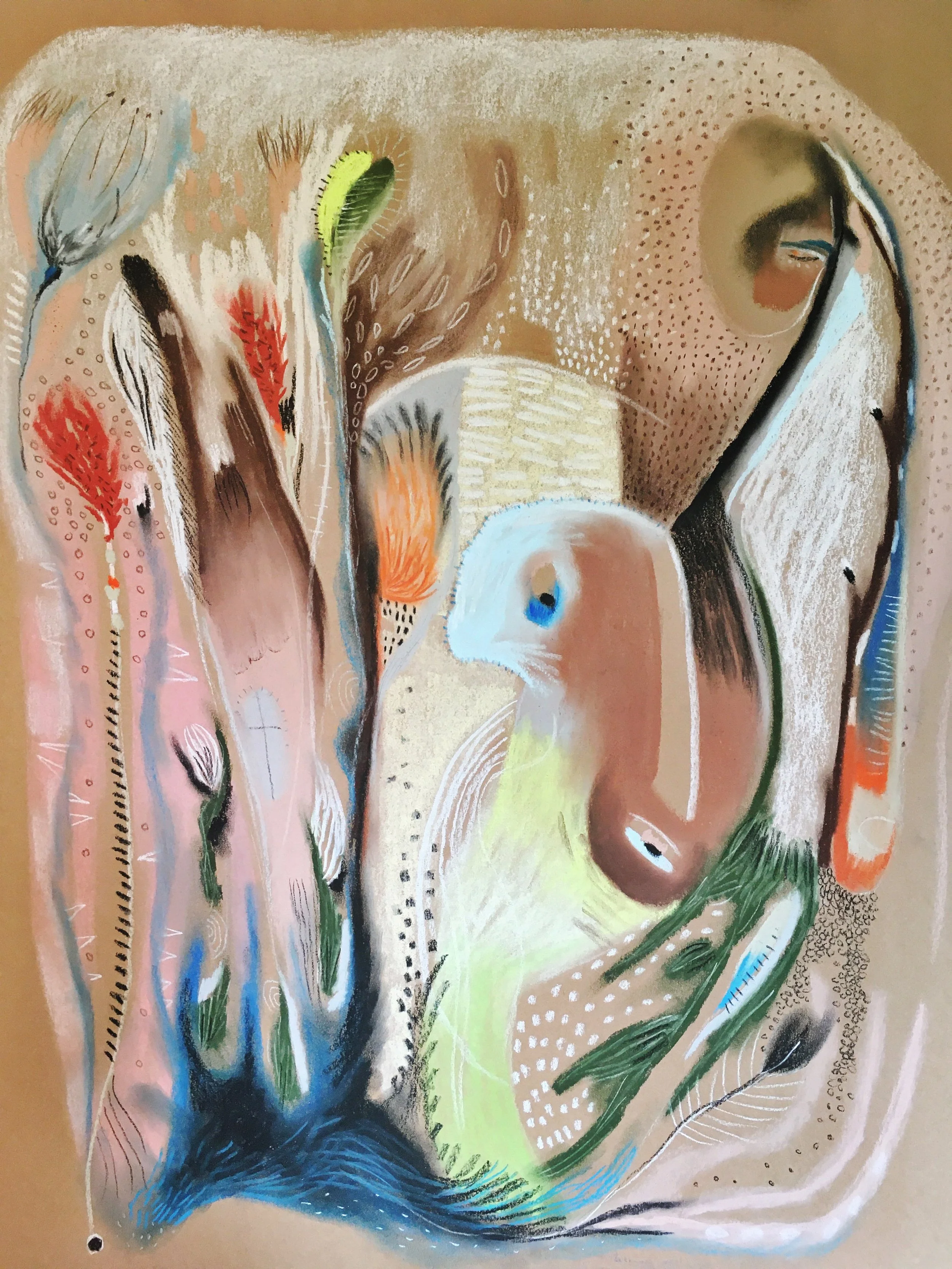 white veil in a blue summer, chalk pastel on paper, 20 x 26" (framed)