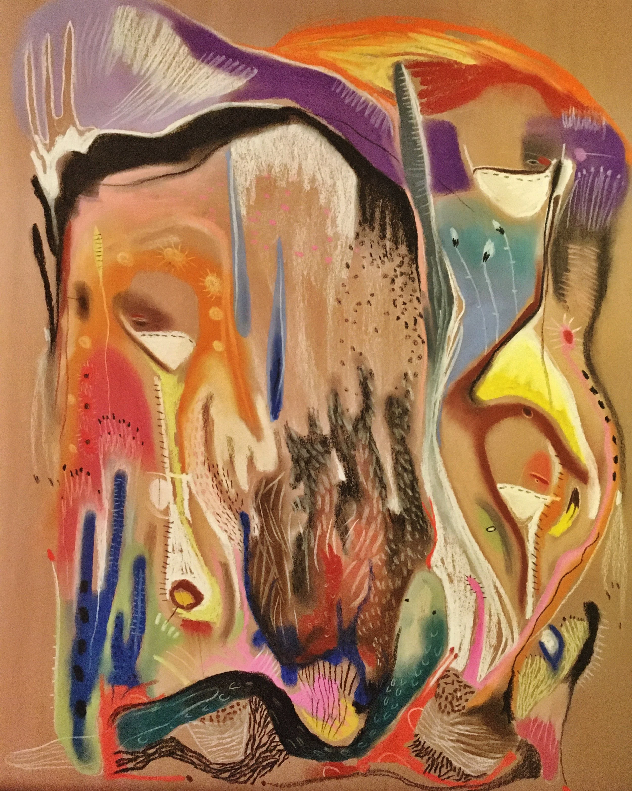 watch out for snakes and falling ice, chalk pastel on paper, 18 x 24"