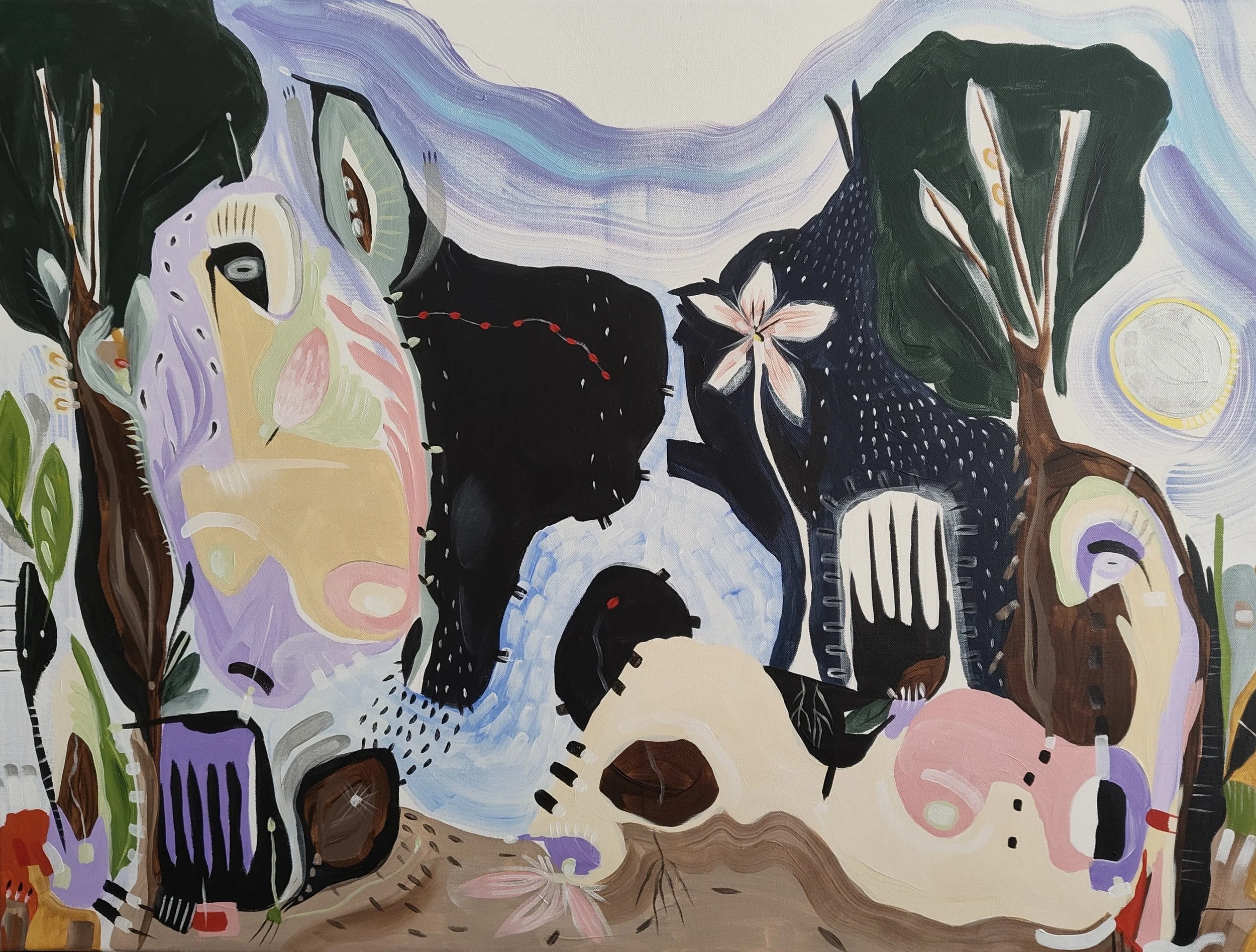 Blue Hour in Withrow, acrylic on canvas,
30 x 40" (Available for sale here: https://www.harding-gallery.com/sara-shields?page=2)