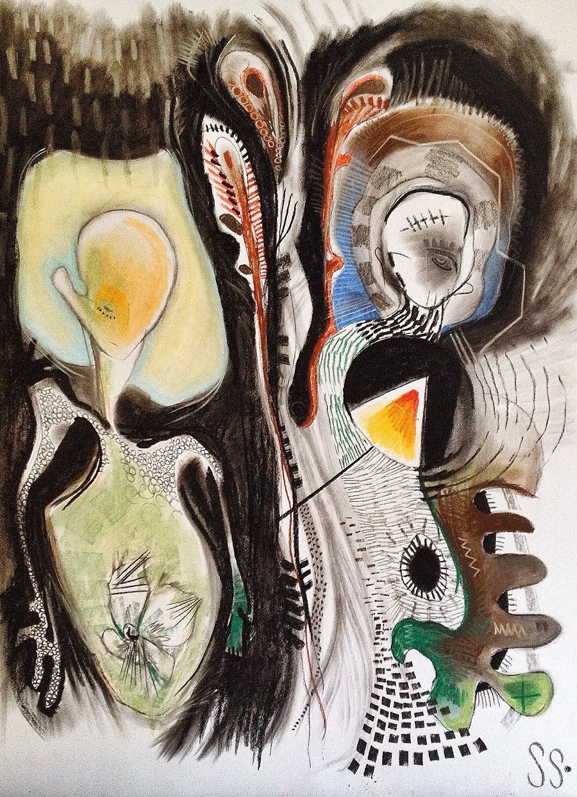 aliens just wanna have fun, chalk pastel on paper, 20 x 26"