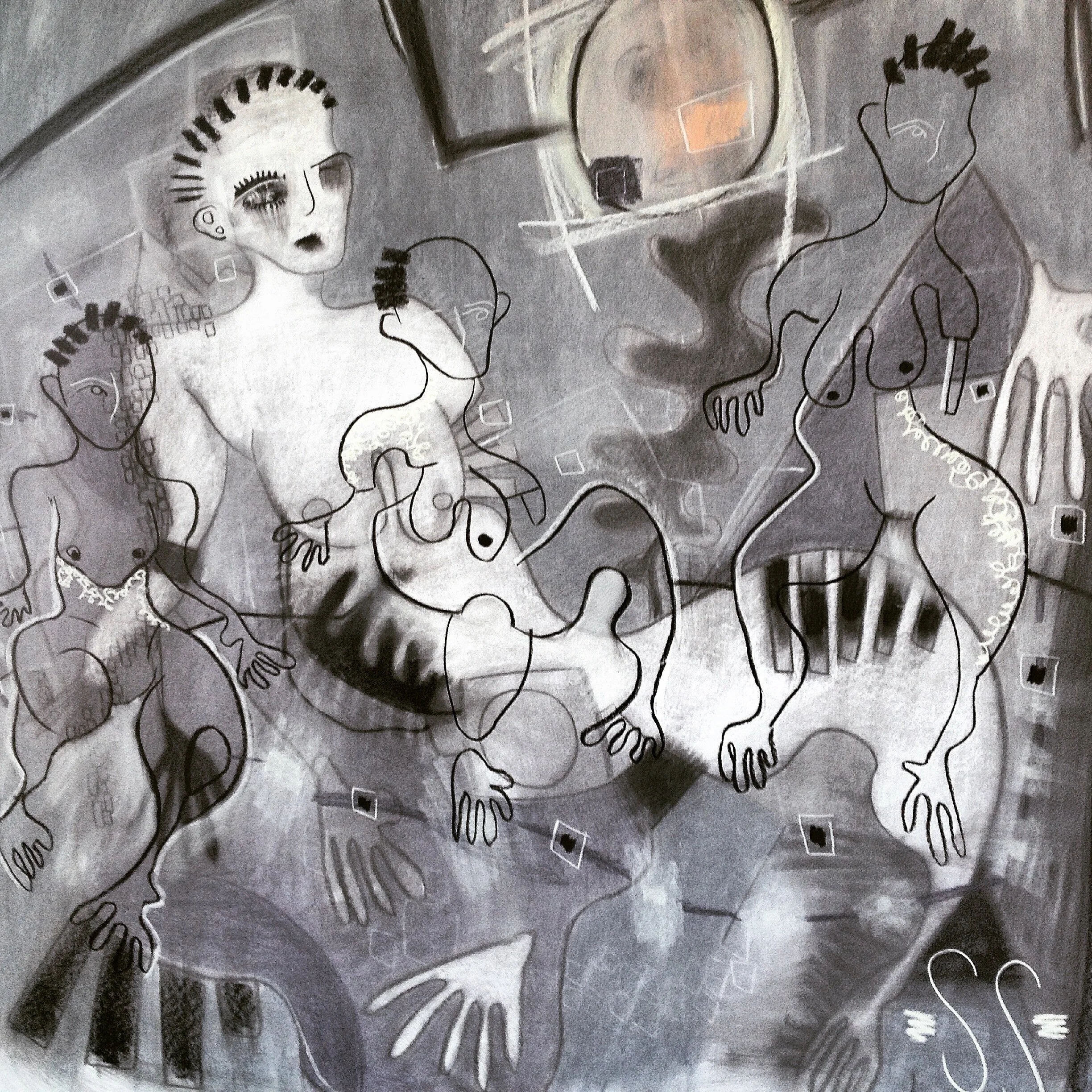 double exposure, chalk pastel on paper, 36 x 36"