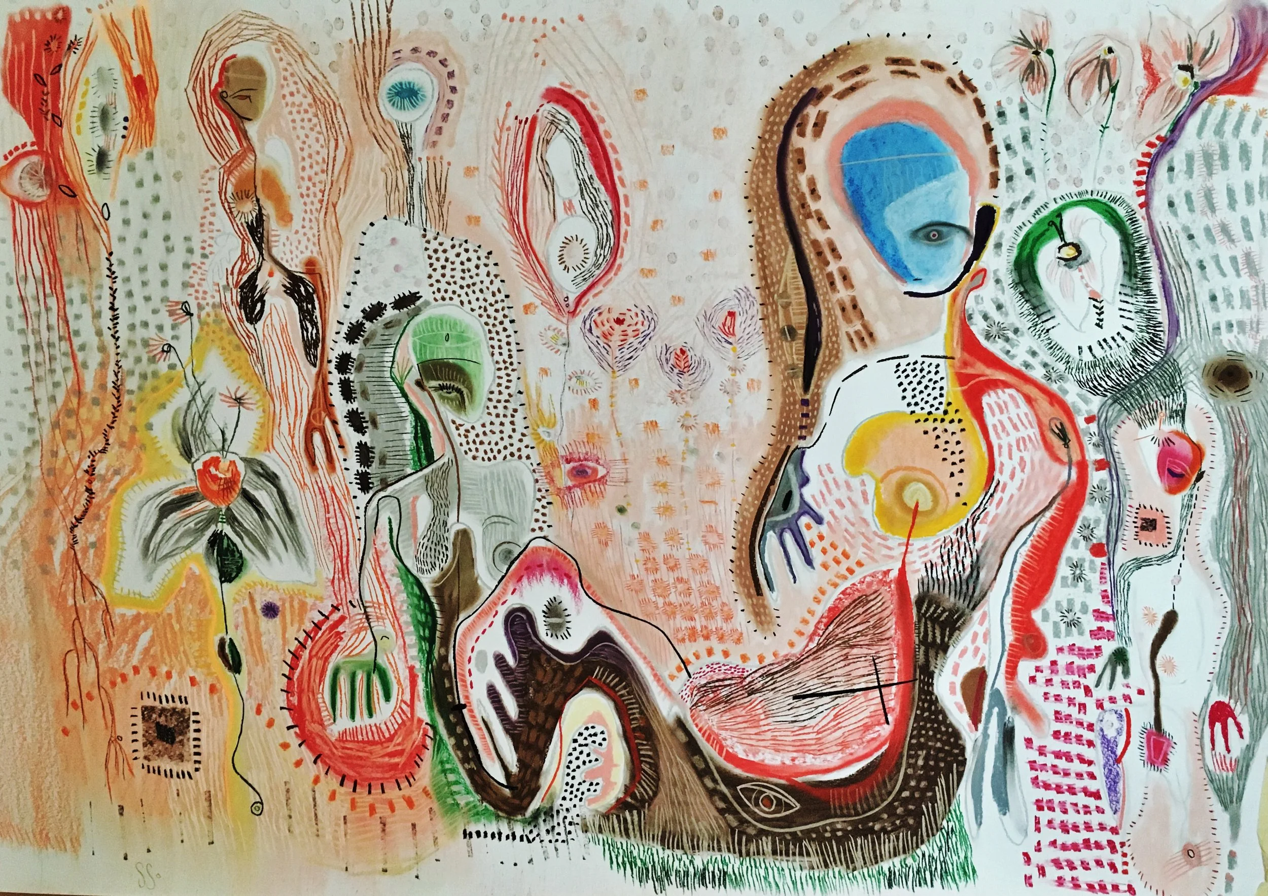 and then the earth found her revival, chalk pastel on paper, 49 x 36"