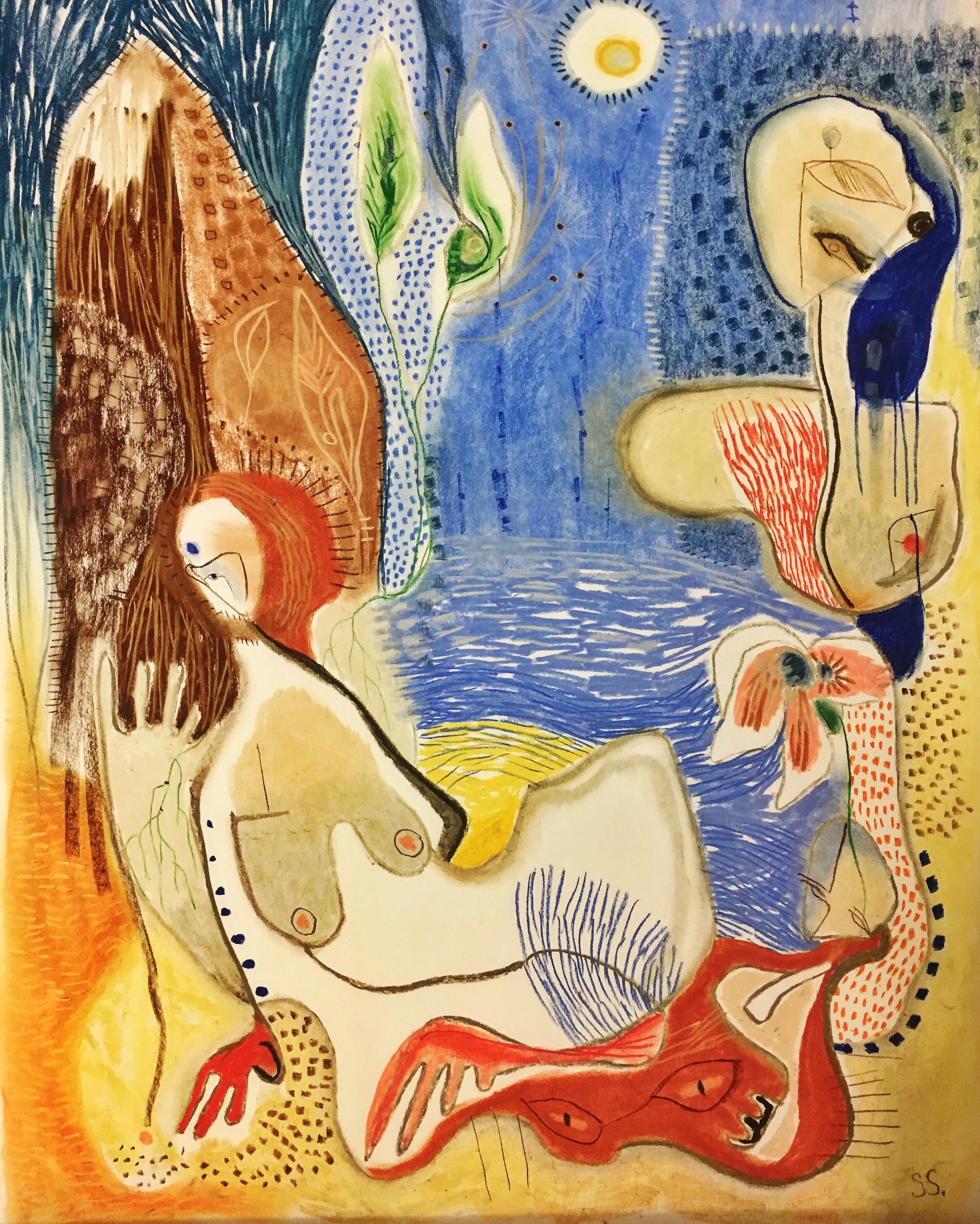 light up oasis, chalk pastel on paper, 18 x 24"