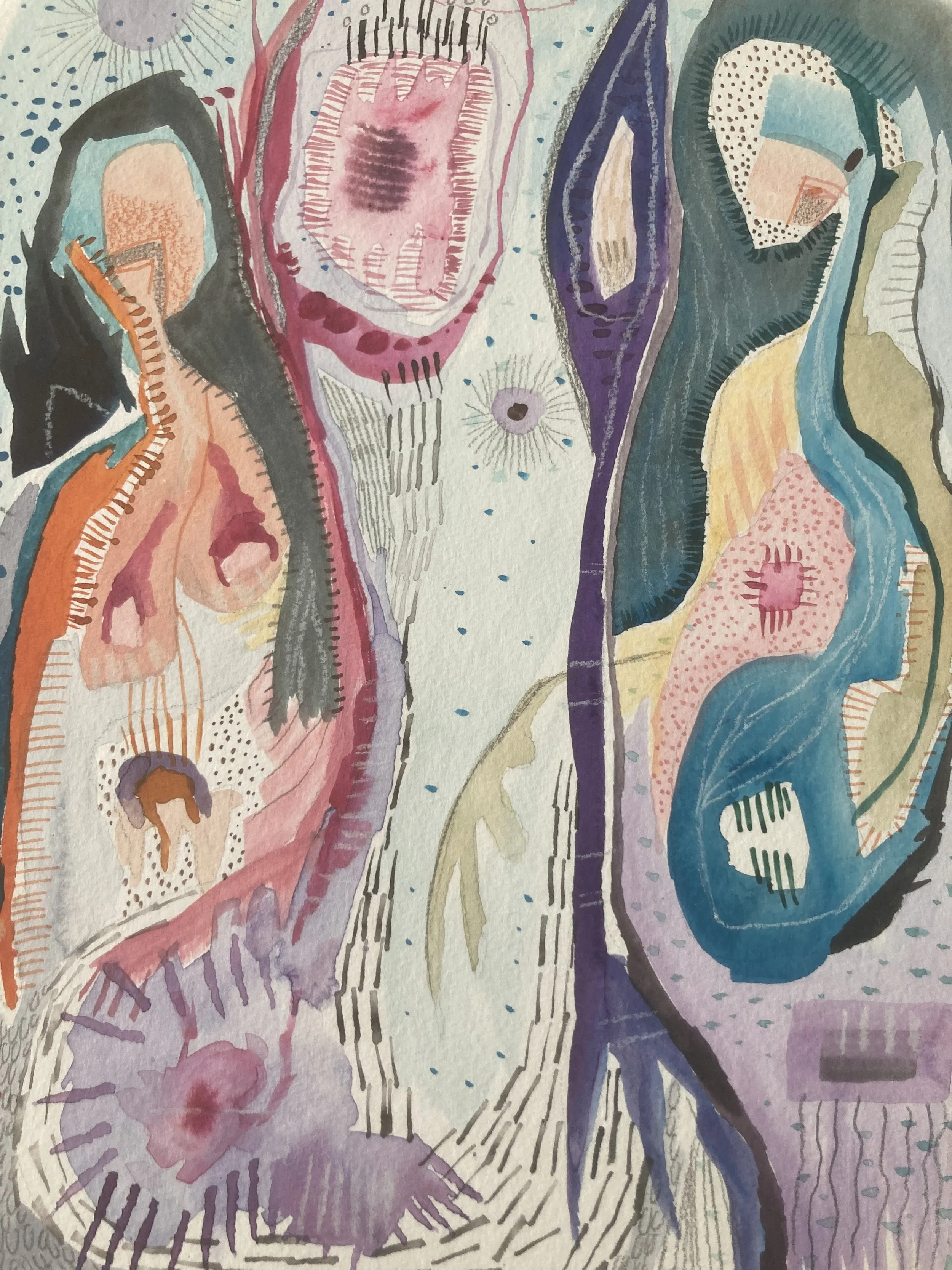 euphotic zone, watercolour, graphite, ink on watercolour paper, 9 x 12"