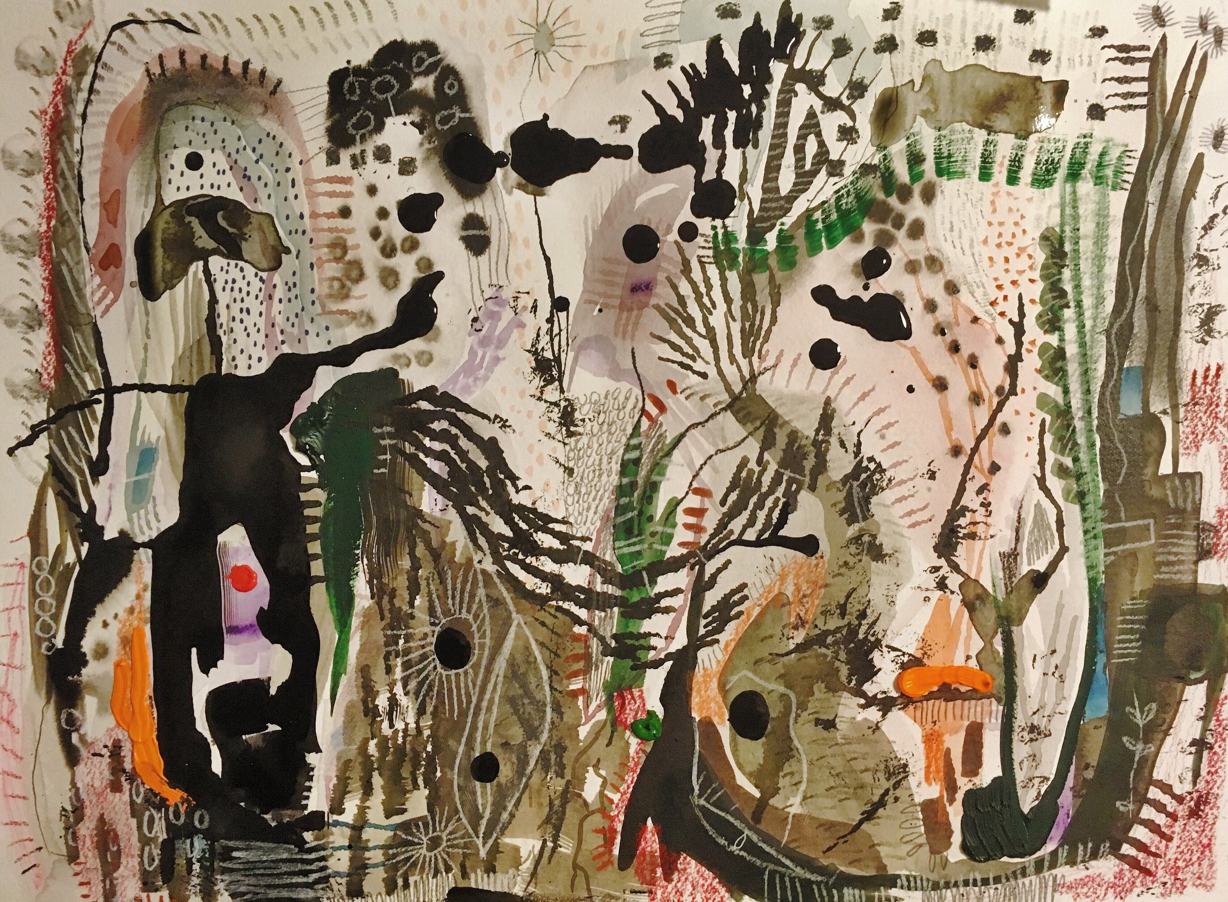 through the facade, watercolour, pen, ink, graphite on watercolour paper, 9 x 12" 