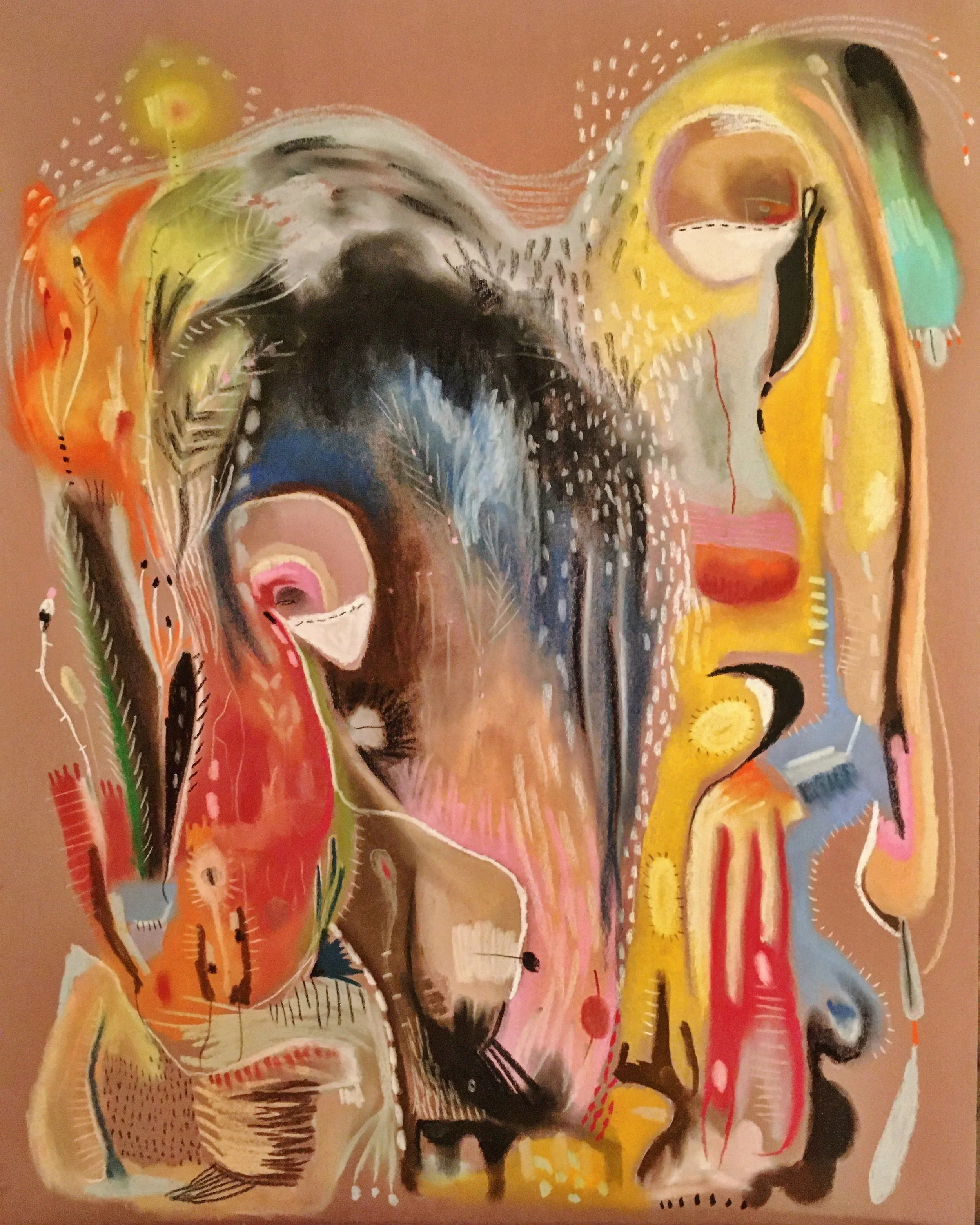 fire catches rain, chalk pastel on paper, 18 x 24"