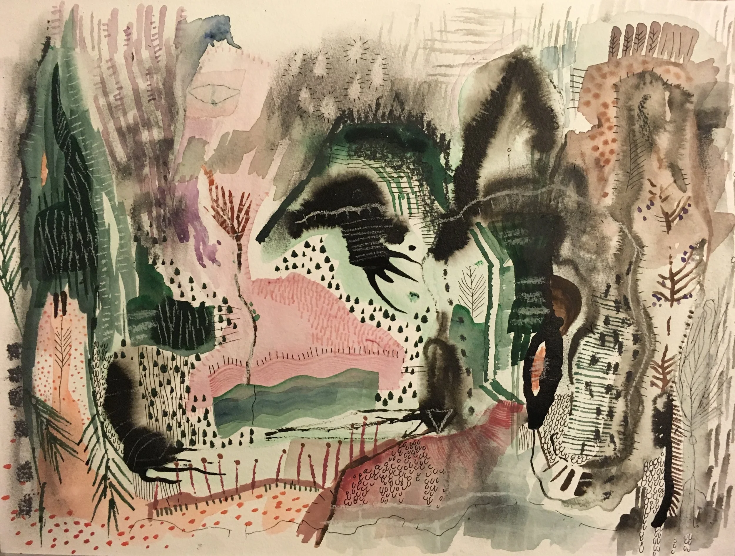 earth is all you know, watercolour, pen, ink, graphite on watercolour paper, 9 x 12"