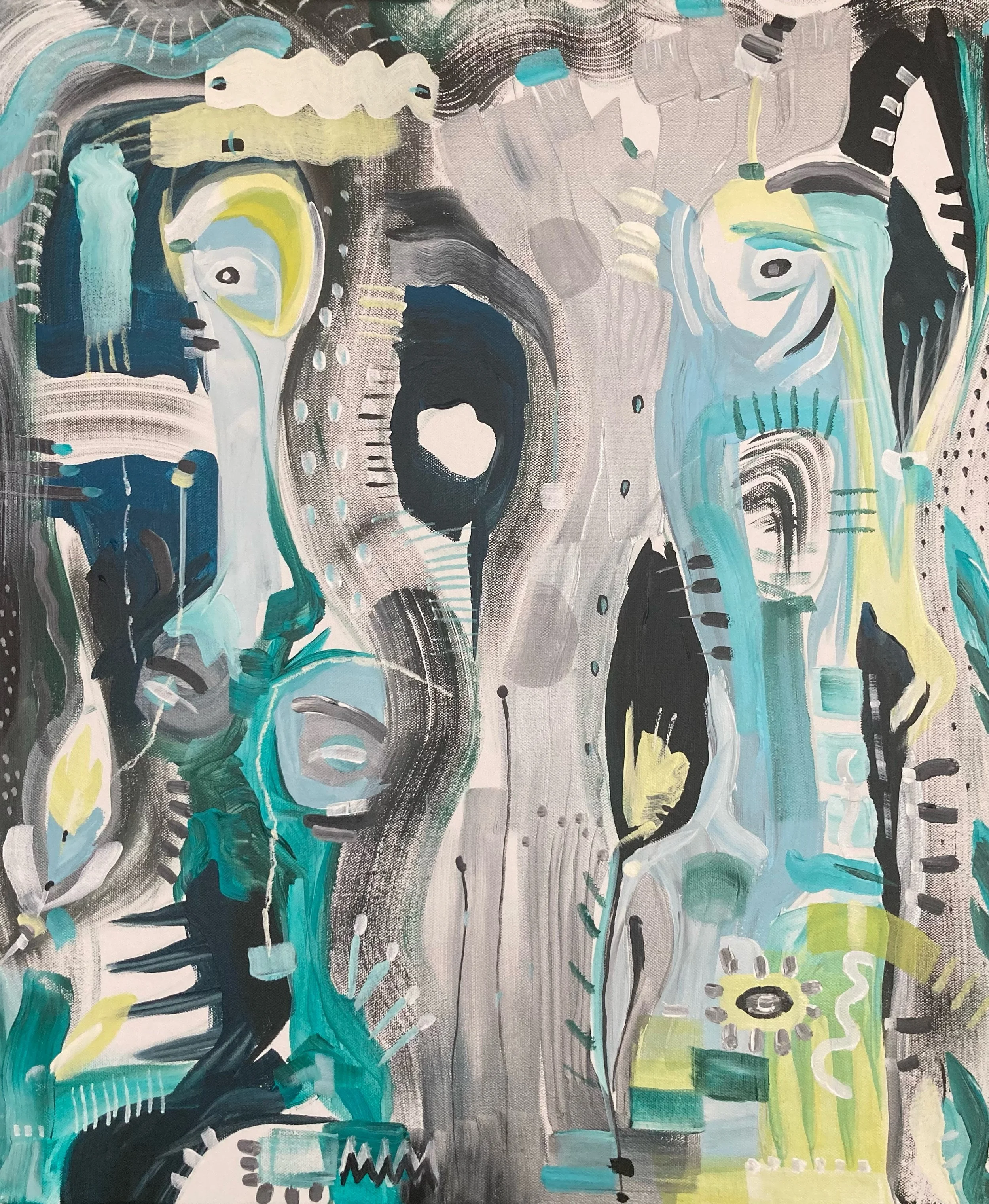 the leaf of metal in motion, acrylic on canvas,
18 x 24"