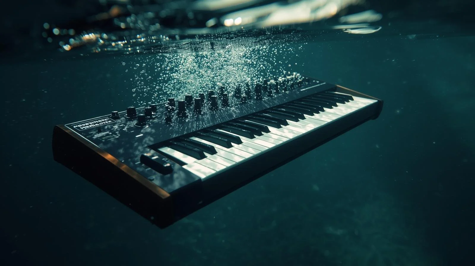 synthesizer floating underwater with bubbles.jpg