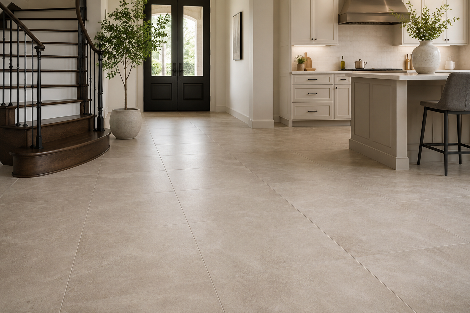 Large-format tile flooring installation in Crystal Lake Illinois