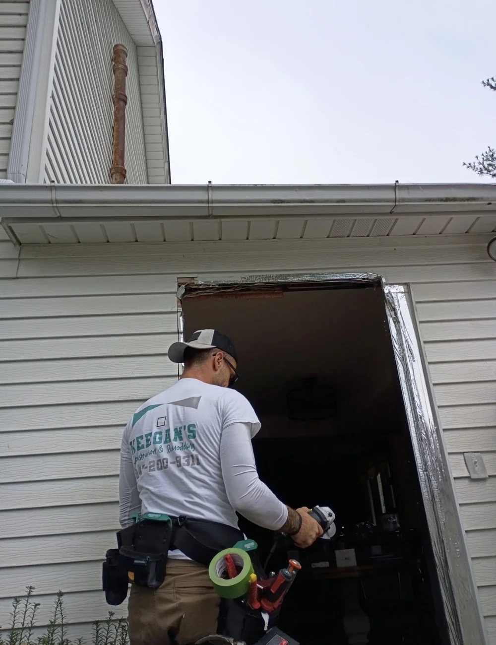 Before photo of an open exterior doorway during replacement in Crystal Lake Illinois