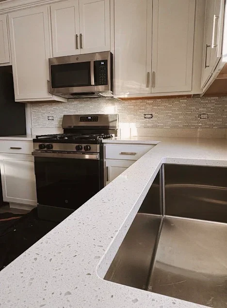 Finished kitchen tile backsplash installation in Marengo Illinois