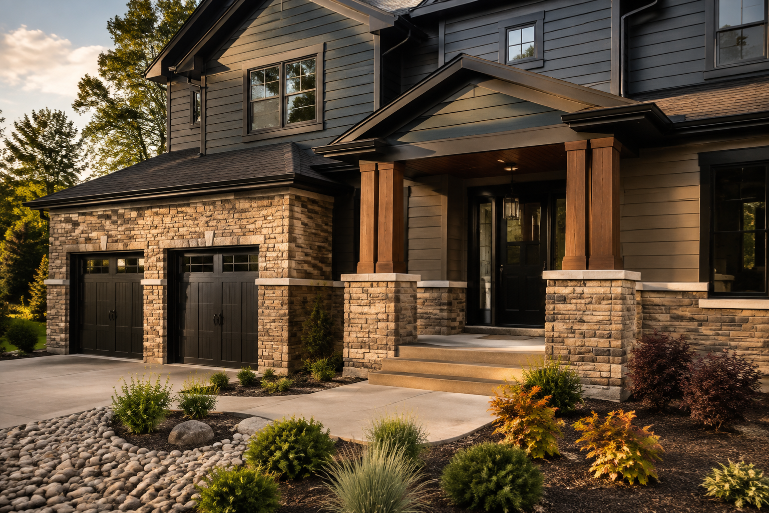 Completed stone veneer exterior in Crystal Lake Illinois