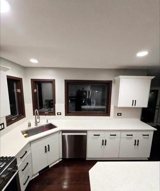 Finished white cabinet kitchen remodel in Northern Illinois