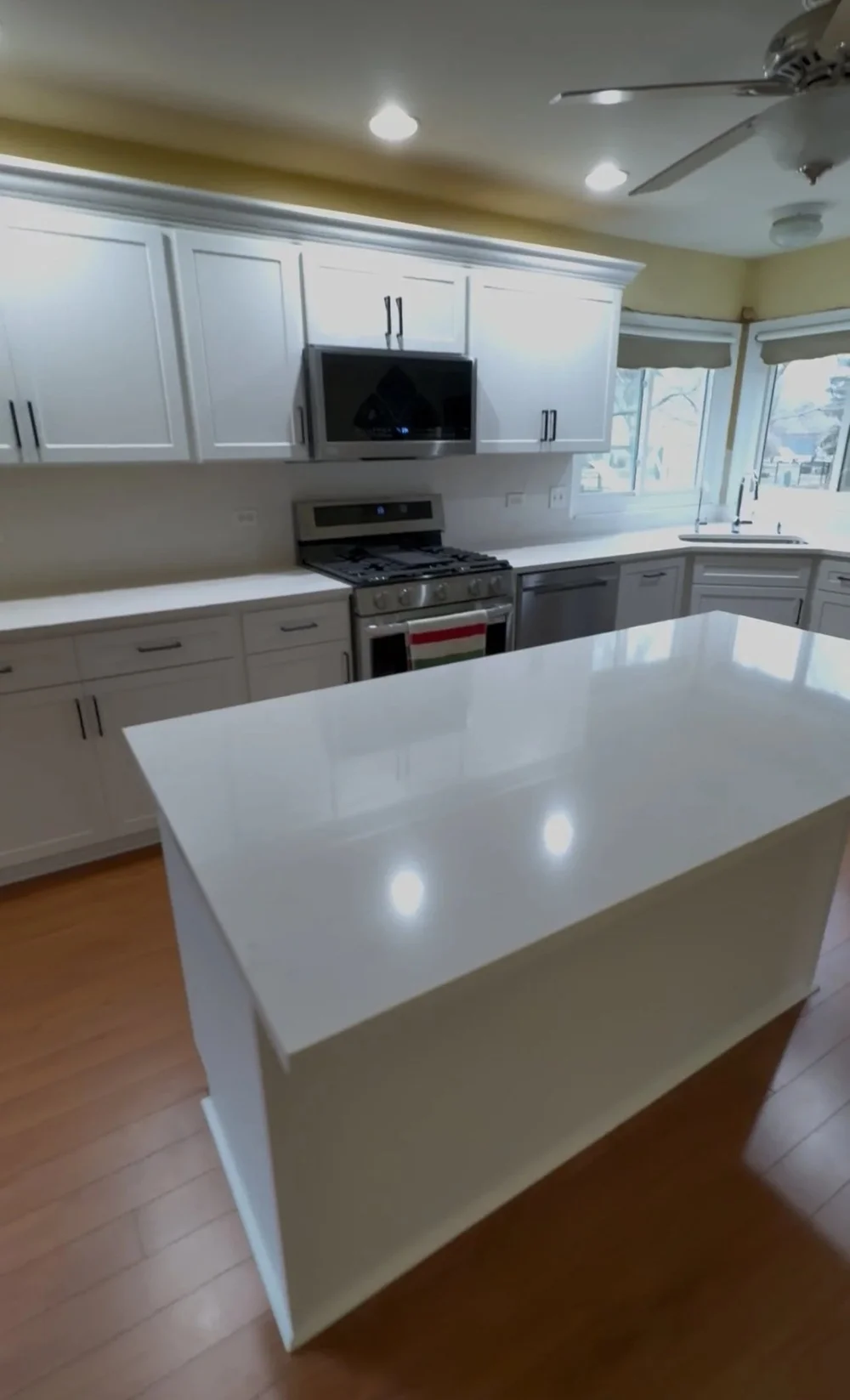 Completed kitchen renovation with new cabinets in Crystal Lake Illinois