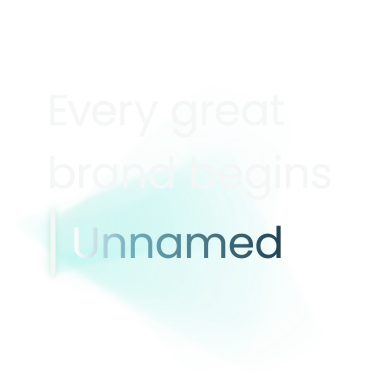 An abstract graphic with overlapping text saying 'Great brand begins Unnamed' in white and blue, with a light blue star-shaped element.