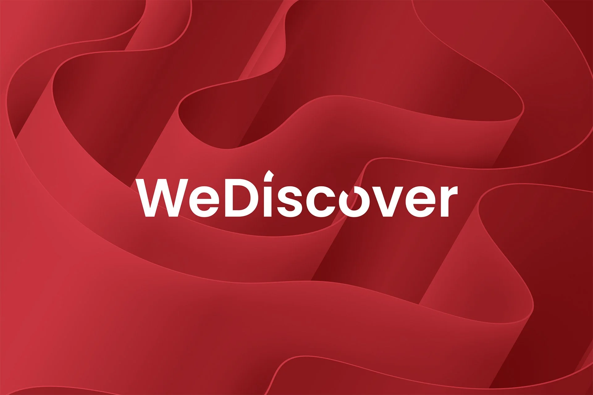 Red abstract ribbon background with the text 'WeDiscover' in the center.