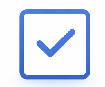 Una marca de verificación dentro de un cuadro, en color azul.
