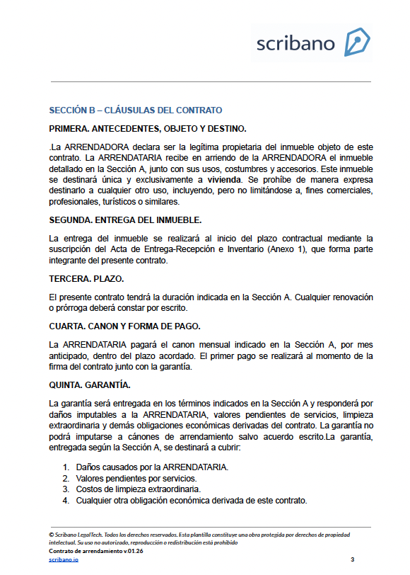 Modelo Contrato de Arriendo Ecuador  (Oferta)