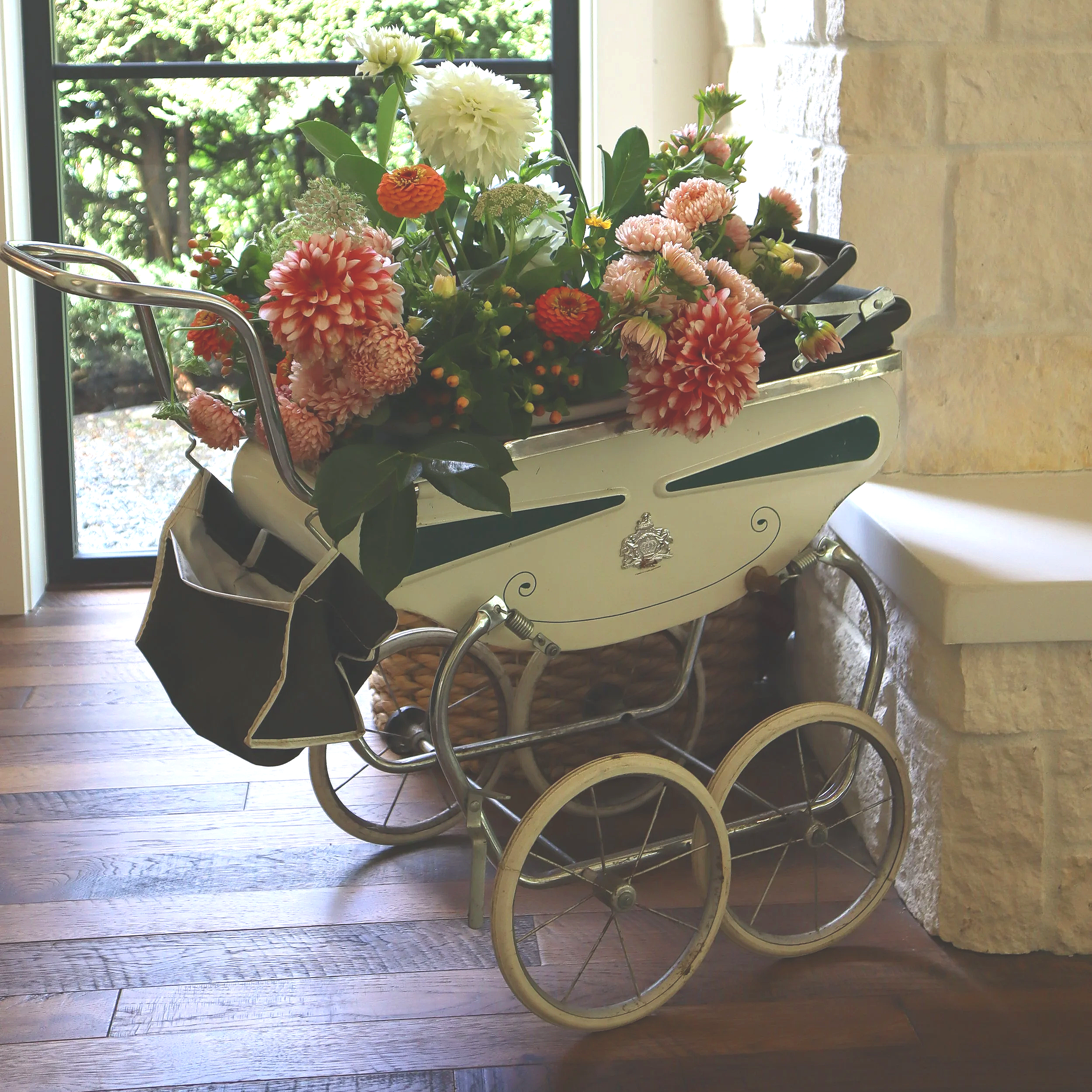 A call for whimsy was answered by a carriage full of carnations 
