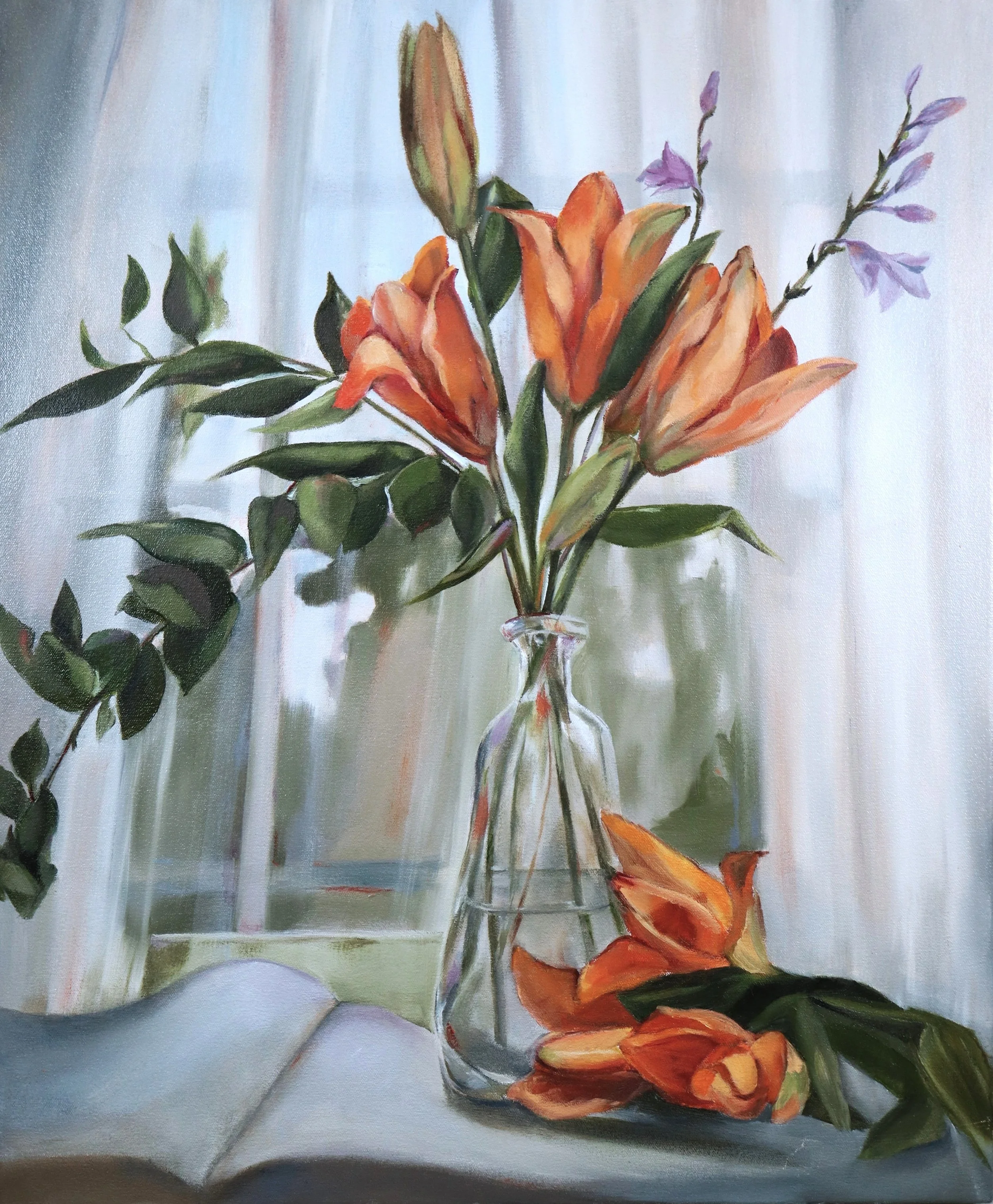 Lilies With Hosta, oil on canvas, 20x24