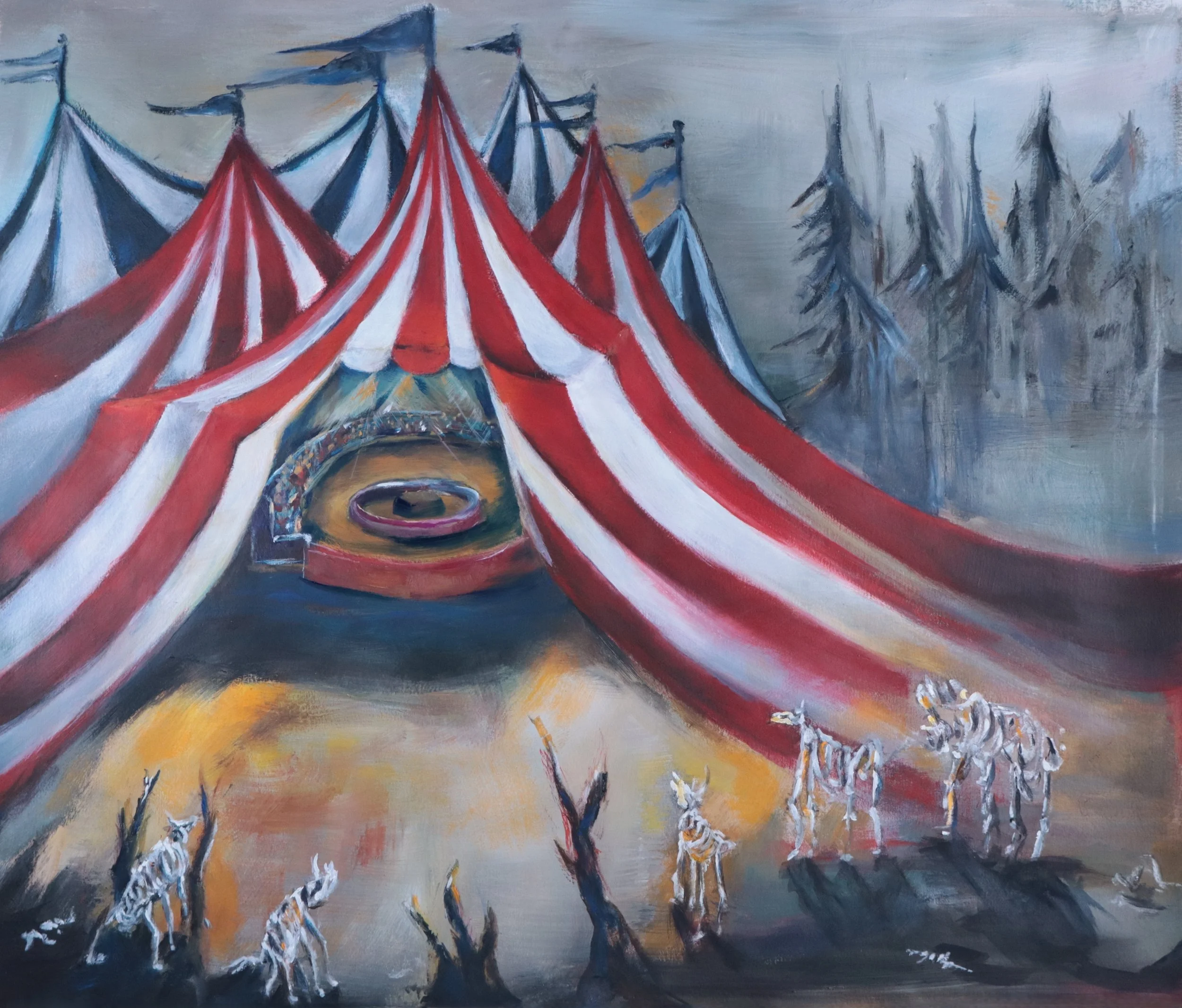 Gathering, mixed media on paper, 16 x 20, 2025