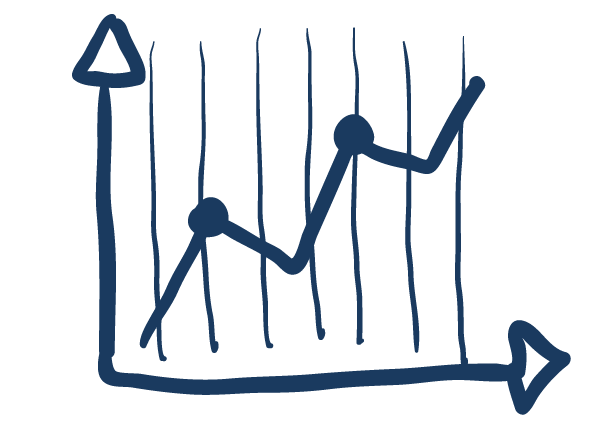Hand-drawn line graph with an upward trending line and abstract arrow indicators.