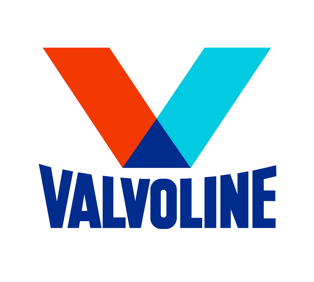 Valvoline logo with a large stylized V in red, light blue, and dark blue, and the word 'VALVOLINE' in bold dark blue letters underneath.