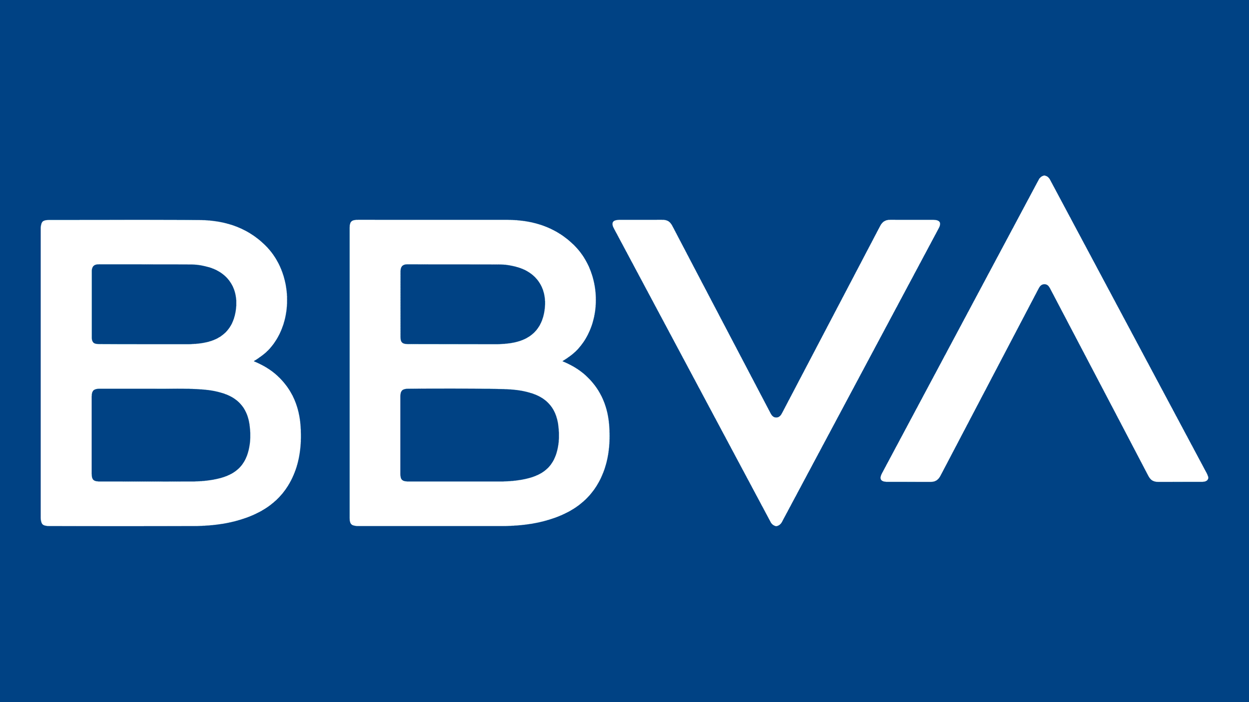 BBVA bank logo with white letters on a dark blue background.