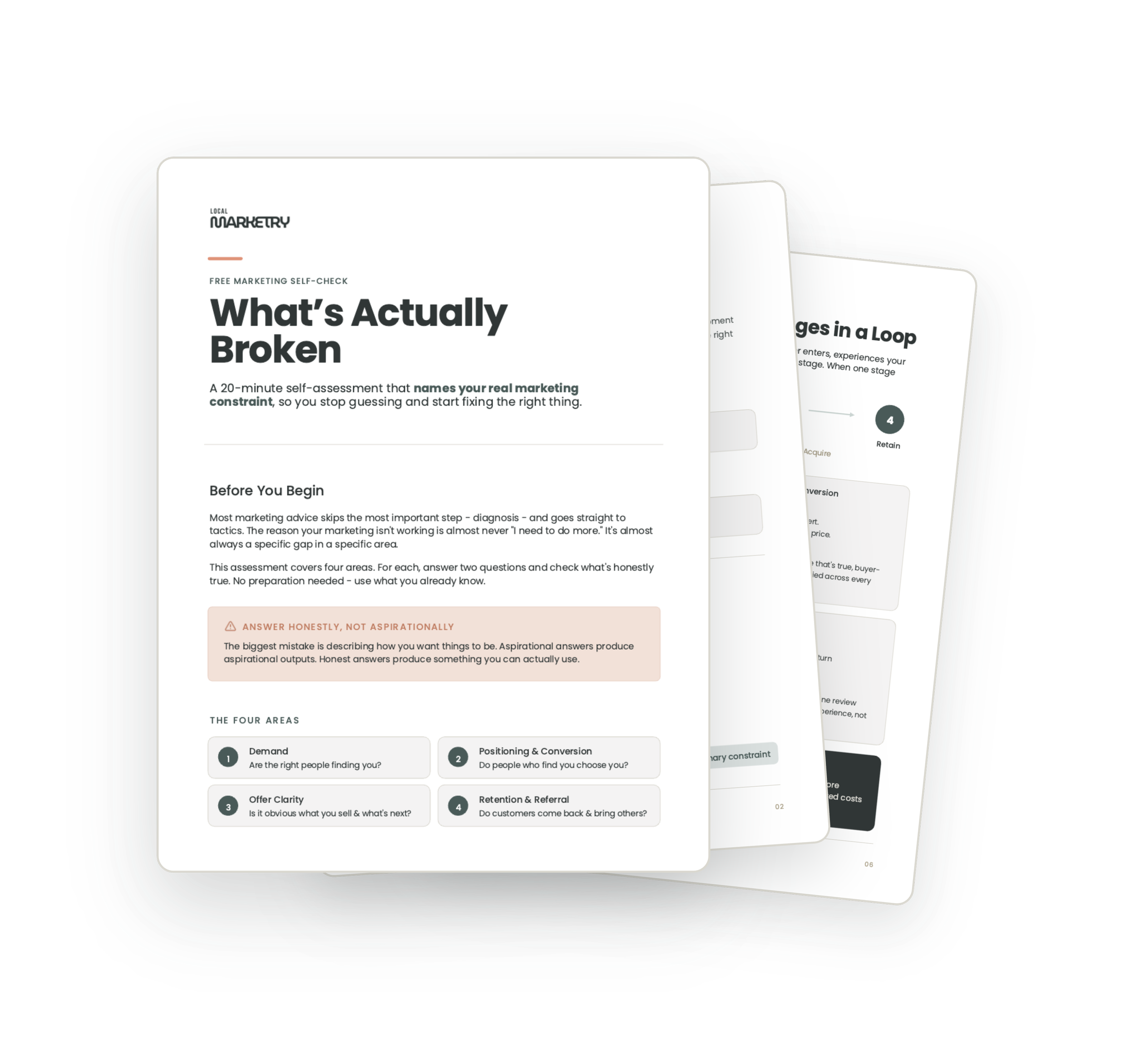 Free marketing self-check for local business owners, a printable PDF assessment that identifies your business's biggest marketing constraint