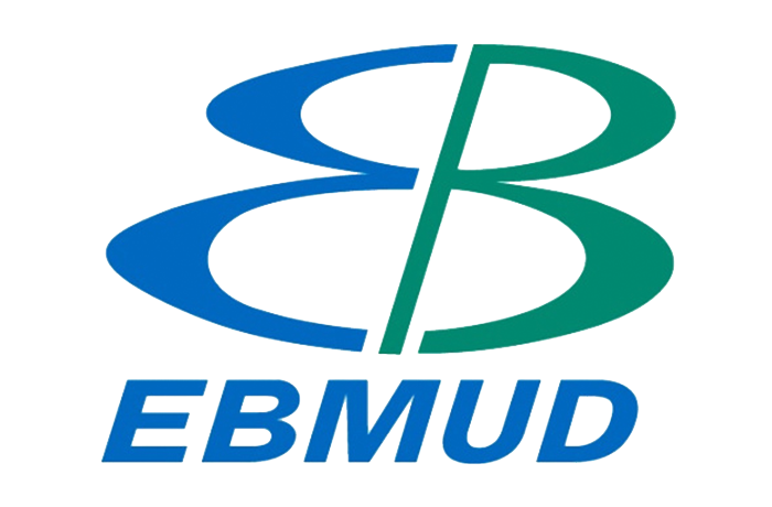 Logo with two overlapping blue ovals and a green letter 'B' in the center, with 'EBMUD' written below.