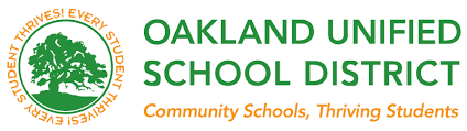 Logo of Oakland Unified School District with a green tree, orange circle, and the slogan 'Student Thrives! Every Student, Every Opportunity'.