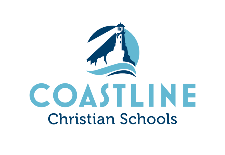 Logo for Coastline Christian Schools featuring a lighthouse and waves with the text 'COASTLINE Christian Schools'.
