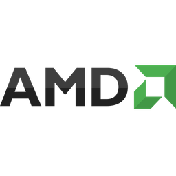 AMD logo with black text and green geometric shape