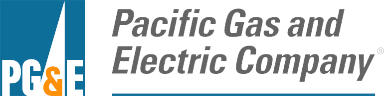 Logo of Pacific Gas and Electric Company with blue, gray, and orange colors.