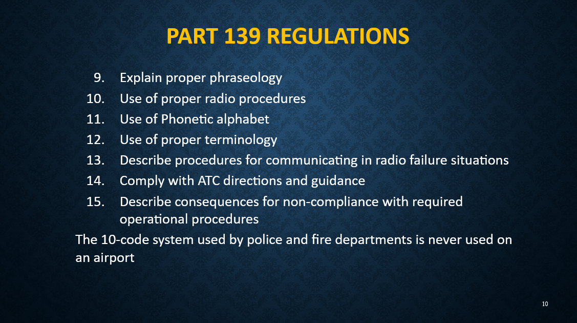 Static text slide 2 of 2 list of training topics for airport driver training.
